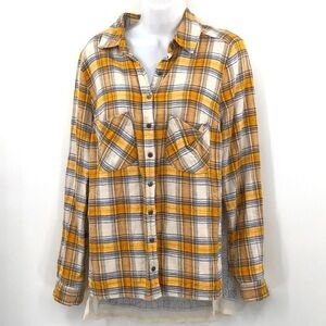Free People Long Sleeved Button Down Flannel Shirt with Back Panel Size XS